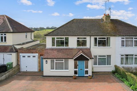An extended four double bedroom semi detached family home with potential to extend further (STP) and a large south facing garden with views towards open countryside, located in a sought after road in the Hertfordshire village of Flamstead. Positioned...