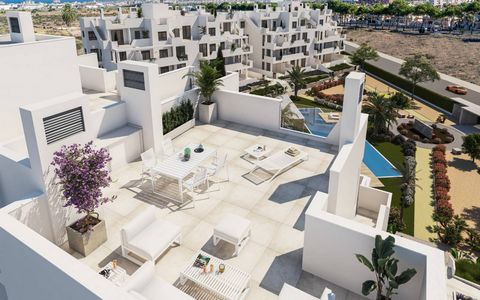 Apartments in Santa Rosalia Resort, Murcia A luxury complex made up of 60 apartments, distributed in 4 buildings, with a communal pool, heated pool, terrace on the ground, first and second floors and a large solarium with a summer kitchen on the uppe...