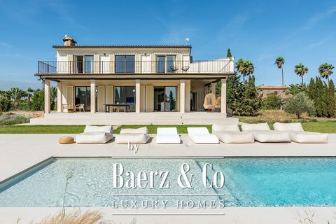 This dreamlike country house is an oasis of peace and well-being, just a few minutes from Santa Eugenia, Santa Maria and Palma. Here, modern design meets Mediterranean charm embedded in a harmoniously landscaped garden with native plants, citrus tree...