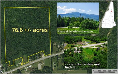 Welcome to your personal gateway to the White Mountains in Gorham, NH! This 76.6 +/- acre property features one +/- acre of cleared land that offers the potential for a future homesite with incredible mountain views of the Northern Presidential Range...