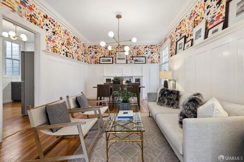 Located in the prestigious neighborhood of Nob Hill, where the charm of San Francisco's past meets the convenience of modern amenities, this Edwardian home exudes sophistication and grace at every turn. Upon entering, one is greeted by ornate crown m...