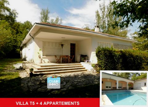 Located in Cazaubon. Villa located 250 metres from the Barbotan spa, set in a peaceful location on 1531 m2 of land. The main house is composed as follows: A covered terrace of 15 M2 on the kitchen side, an entrance hall, a 42 m2 lounge/dining room wi...