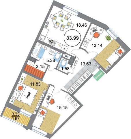 Продается 3-комн. квартира, площадью 83.99 м2 малоэтажной в монолитно-кирпичной новостройке в 10 мин. транспортом от м. Комендантский проспект, район города - Приморский. Возможен вариант покупки с использованием ипотечных средств, есть рассрочка, во...