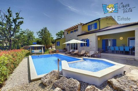 Istra In a small village, 20 minutes' drive from Rovinj, there is this new stone house with a swimming pool. The surface of the house is 250 m2, and it was built in 2017. The house consists of ground and first floor. Communication between floors is m...