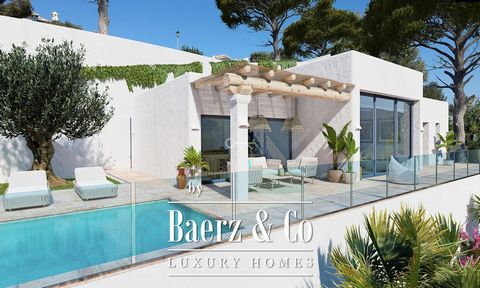 Ibiza villa met panoramisch uitzicht op de bergen en oriëntatie op het zuiden.  Deze woning heeft alles op één niveau en bestaat uit een ruime, lichte woon/-eetkamer, een Amerikaanse volledig ingerichte keuken met eiland, 3 slaapkamers met inbouwkast...