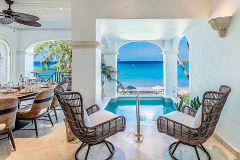 Located in St. James. Sunset 104, a chic and elegant beachfront apartment on the famous Paynes Bay beach on the West Coast of Barbados. This lateral first-floor villa comprises of a spacious living room, modern kitchen, outdoor terrace with dining ar...