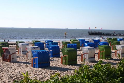 Stijlvol vakantieappartement in het prachtige eilanddorp Nieblum! Het appartement ligt midden in de stad in een rustige zijstraat. Dicht bij het strand en de golfbaan