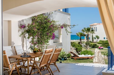 Aphrodite Beachfront Apartment 105, Block A’ is located west of Crete in the region of Chania, only 15 minutes from the city of Chania and the Leptos Panorama Hotel . It is part of the internationally awarded project ‘Aphrodite’ and is set on a sea f...