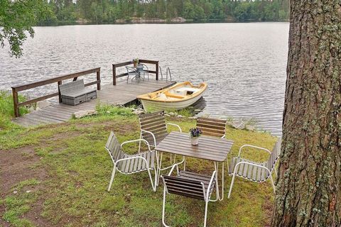 This lovely cottage is located right at the water's edge to its own lake, you can not get closer to the water! A nice cottage with a cozy living room with fireplace, sofa bed and day bed, so there is plenty of seating. Outside the living room there i...