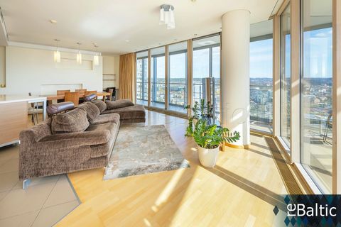 FOR SALE a fully equipped exclusive 225 sq.m. 5 rooms apartment in Europa skyscraper. • A particularly good place in the Vilnius with finest views! • Excellent condition, modern-style installation. • Large living-room with kitchen, 3 bedrooms (main b...