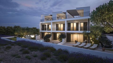 Villettas triples de luxe ou appartements à plusieurs étages à vendre à Tribunj dans une position fantastique à seulement 170 m de la mer ! Tribunj est une merveilleuse ville dalmate située à 4 km à l'ouest de Vodice, connue pour la mer la plus propr...