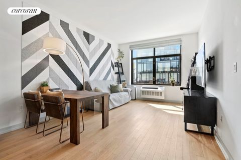 Wake up in this beautiful sun drenched home in the heart of LIC. Located high above on the 6th floor of The Industry Building, apartment 6E is a South-facing oversized one bedroom home that does not waste a single inch of it's near 700 sqft. This apa...