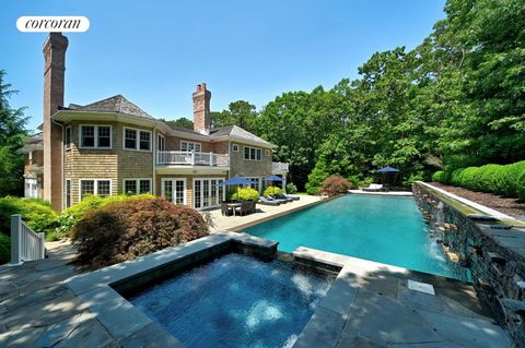Bold strokes, consummate detail and copious amenities unite within a privately sited 7+ bedroom Hampton's retreat on 2 acres in a part of Water Mill fast becoming the new, chic area north of the highway evidenced by a flurry of recent high-end sales....