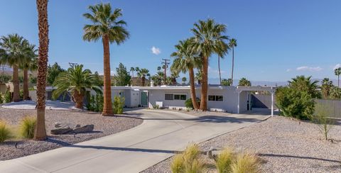 This stunning early 1970s Mid Century home on Moonlight Dr in Cathedral City Cove offers an unparalleled living experience. As you step inside, you're greeted by sweeping views of the Coachella Valley and a refreshing pool. The interior has been meti...