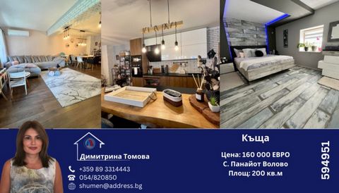 Call now and quote this CODE: 594951 Description: ADDRESS REAL ESTATE for sale one-storey house in the village of Panayot Volovo, 8 km. from the city of Shumen. The house has an area of 200 sq.m. The area is divided into: kitchen with dining area and...