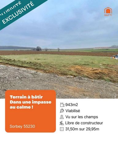 Terrain de 9,5 ares dans une impasse entouré de champs agricoles ! Libre de constructeur !