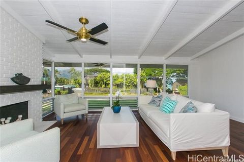 Modern contemporary single level home in Kaneohe. Complete Remodel in 2018. Bay View from Family Room. Gourmet Kitchen with marble counter tops/back splash, stainless steel appliances and spacious pantry. Near Aikahi Elementary school and shopping ce...