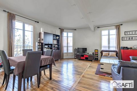 Between the Bécon and Courbevoie stations, on the 3rd CORNER floor of a beautiful old RENOVATED and REFURBISHED building with ELEVATOR, crossing apartment in very good condition of 83.23 m² including an entrance with wardrobe, a semi-open fitted kitc...