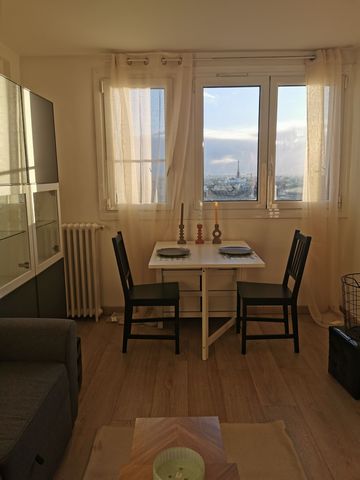 Fully furnished one bedroom flat of 40sqm offering an amazing and clear view on all of most famous Paris see sights. When lucky, you can also watch stunning sunsets. The apartment is located on the 7th floor (two elevators in the building) in which y...