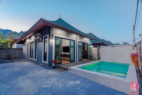 A two-bedroom private pool villa is for sale in Ao Nang, Krabi. This villa has 2 bedrooms, 2 bathrooms, and a kitchen with cooking facilities and a fridge. With a large LED Smart TV living area, an outdoor pool with a mountain view (3*6 meters), and ...