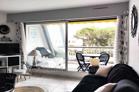 Corner studio facing east/south with views of green spaces. Good condition, sold furnished, shared parking, glazed loggia, electric shutter. Sought after and secure residence with swimming pool. Direct access to the beach, approximately 100 m from sh...