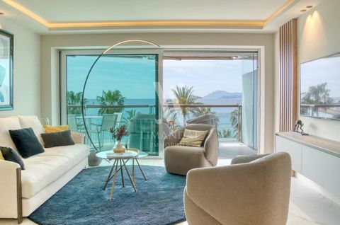 Cannes - Apartment crossing 3 rooms of 90 m2 located in the 6th in a prestigious residence of the Croisette. Panoramic sea and bay of Cannes. The apartment consists of a living room with kitchen, two bedrooms en suite and a terrace of 10 m2. A parkin...