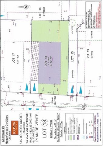 Terrain a Vendre superficies de 428m2 très bien exposé, viabilisé et libre de constructeur 11540 Roquefort des Corbières, (Aude)