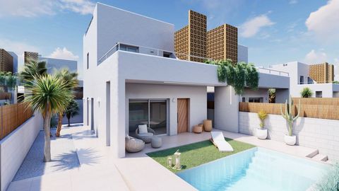 New build independent villas located in Pilar de la Horadada surrounded by all services and a few minutes from the beach The interior of the villas consist of 3 bedrooms 3 ensuite bathrooms a large open plan living room with kitchen all located on tw...