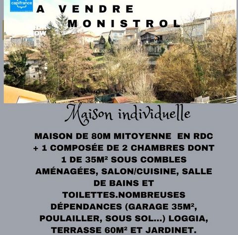 Dpt Haute Loire (43), à vendre MONISTROL SUR LOIRE maison 80m² avec extérieur 110m² et garage