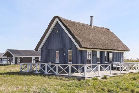 Holiday home approx. 300 m from the roaring North Sea. The cottage appears bright with open kitchen / living room. The kitchen has i.a. dishwasher, ceramic hob / stove and access to the large terrace. Living room with wood burning stove, modern furni...