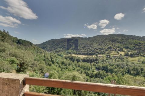 Ardèche: in the heart of the Eyrieux Valley, in a south-facing green setting of more than 2ha, quiet and tranquil, atypical and authentic stone house offering a living space with double combustion fireplace opening onto large terrace of 30m2 with bio...