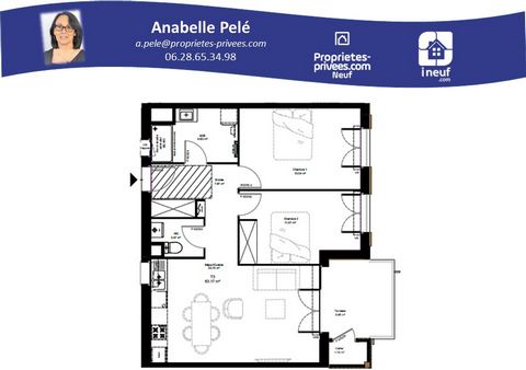 Challans, 85300 - Anabelle Pelé vous propose cet appartement T3 de 64 m², situé au 2ème étage et exposé Sud-Ouest, composé d'une entrée avec placard, d'un séjour/cuisine (26.64 m²), d'une salle d'eau avec WC et de deux chambres (12,05 et 9,68 m²), et...