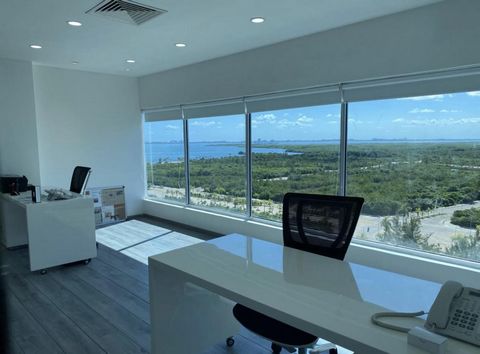 Located in corporate building 1st kilometer of Cancun Hotel Zone. Views of Laguna-Malecón Tajamar, high floor. 95mts2 Lobby with 24/7 security elevators Fully furnished and equipped Workstations Boardroom kitchenette Management Office with panoramic ...