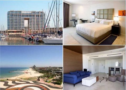 Das Hotel liegt an der Küste des Medetirenischen Meeres, nördlich von Tel Aviv, Mit Blick auf den herrlichen Yachthafen Herzeliya und die Küstenlinie - (Strandblick), Eine Eck-Ferienresidenz mit zwei Schlafzimmern Hohe Etage mit Blick nach Nordwesten...