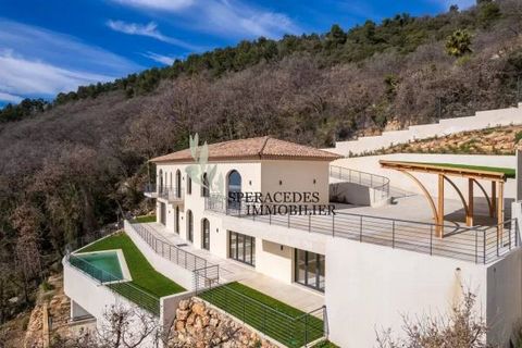 Spéracèdes, in a dominant position on the hills in a sought-after residential area with breathtaking views of the sea, Lake Saint-Cassien and the hilltop village of Cabris, this beautiful, recently-built villa of around 295 sq.m is set in total peace...