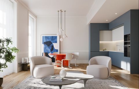 Apartamento de 2 dormitorios situado en el corazón de Lisboa, en el corazón de la Plaza Rossio. Con un techo alto y techos abovedados, este apartamento tiene mucho encanto, luz y vistas a la Praça D. Pedro IV. Consta de un salón con cocina abierta y ...