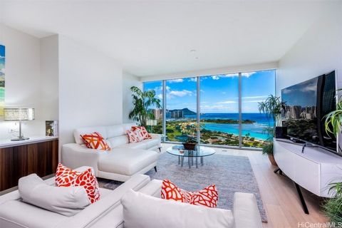 Step into this spacious 2-bedroom, 2.5-bath unit with nearly 2,000 square feet of interior space, offering breathtaking views of Diamond Head and the ocean. Even the most discerning buyer will be awed! Located in the prestigious Waiea at Ward Village...