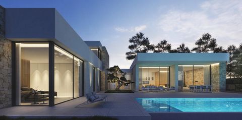 Modern new build villa for sale in Moraira on a large plot of 1769m2. The villa is divided into two floors, on the ground floor there is an entrance hall with a guest toilet, a large living room with a fully equipped open kitchen and a utility room. ...