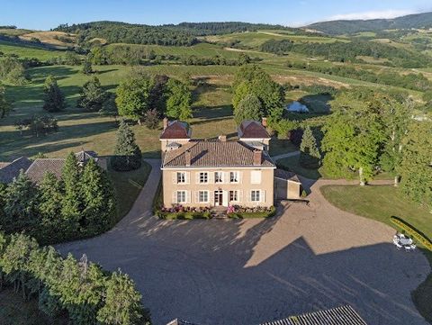Lyon (A6 50 minutes), Paris (TGV 2 h), Geneva (A40 2 h). Historic and family property delicately inserted at 400 m altitude, facing south, in this soft landscape of hills and vineyards of Beaujolais with exceptional brightness and colors in all seaso...