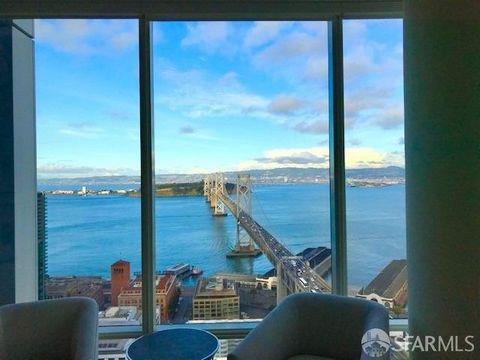 Enjoy dramatic, close-up views of the Bay Bridge and stunning water views through expansive floor to ceiling windows. Ships pass below on the waterfront from this luxurious 2BR/2BA high floor corner at The Harrison. Artful finishings feature a premie...