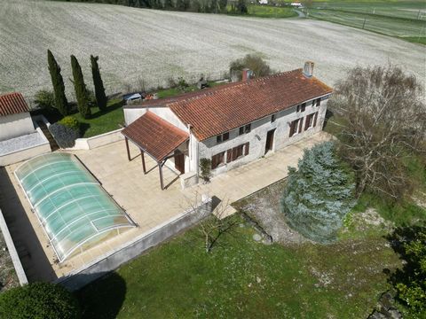 Situated on it's own, overlooking the surrounding countryside sits this detached Charentaise stone property set in delightful gardens with in-ground pool. 5 minutes from the shops and golf course in Montendre and 15 minutes to the lively spa town of ...