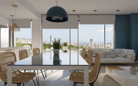 Penthouses with sea views in Finestrat, Costa Blanca 70 homes with private terraces distributed in 3 blocks with 2 and 3-bedroom homes, and 2 single-family villas with 3 bedrooms. Each apartment has an equipped kitchen and an underground garage. Conc...