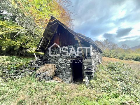 2 km of 4x4 track from the center of one of the most beautiful villages in Ariège, discover this beautiful barn built of slate stone. It is located on a meadow of 15 000 m2 facing east at 1,000m altitude. A spring is located 30 m from the property. T...