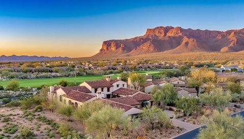 Exquisite Italian country estate on the 10th fairway of the Nicklaus designed Lost Gold course showcased in the 24/7 guard gated Lyle Anderson community of Superstition Mountain Golf and Country Club in Arizona's best kept secret, Gold Canyon! Less t...