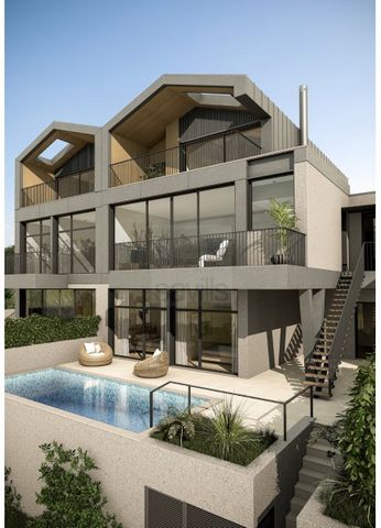 Villa V5 Panoramic Houses with swimming pool and with a total area of 644.3m2: - Lot area: 424.99m2 - Private gross area: 295.2m2 - Balconies: 29.1m2 - Garage area: 39.94m2 - Pool: 21.6m2 - Patio/Garden: 63.27m2 Located in the Afurada area of Gaia, S...