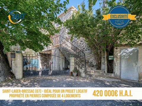 New STB Real Estate Exclusivity In Saint-Lager-Bressac, in a small hamlet We offer you this beautiful stone property currently composed of a main residence and 3 rental units, totalling 287m2 of living space and a monthly rental ratio of 1300€. The m...
