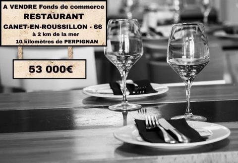 Canet-en-Roussillon 66140 - Fonds de commerce d’un Restaurant clé en main situé dans un quartier passant à Canet, à 2 km de la mer et à 10 km de Perpignan. Intégralement rénovée, la partie professionnelle de 105M2 comprend une salle chaleureuse avec ...