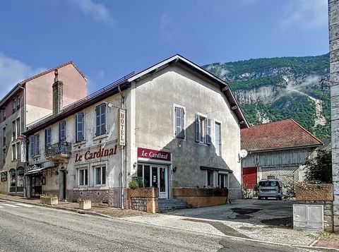 Right in the center of Culoz Close to the train station, shops Building of 3 buildings: 1 Main building operated as a hotel / restaurant (bar standby) 1 Warehouse type building 1 Large garage All on a plot of 895 m2 Great potential to develop! - Hote...