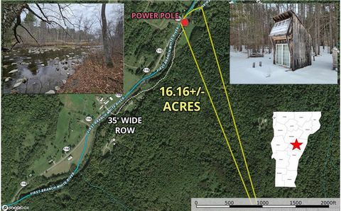 16.16 +/- acres listos para usar con una pequeña cabaña, 450 'de frente al río y un maravilloso campo abierto de 1.5 +/- acres. Fácil acceso desde VT 110 y menos de 3 horas desde gran parte de CT y MA. Chelsea, VT es una pequeña y tranquila montaña y...