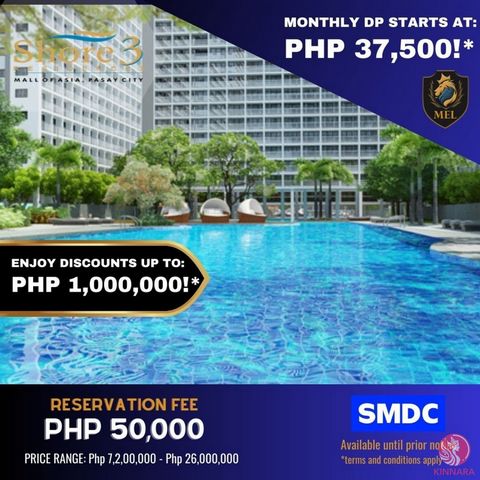 Shore 3 Residences: Your Waterfront Dream Awaits! Mall of Asia, Pasay City Exclusive Offer: 10% off all unsold units! Plus, get your parking at half the price with a 50% discount! Reservation Unit: ₱50,000 Parking: ₱10,000 Amenities Olympic-length la...